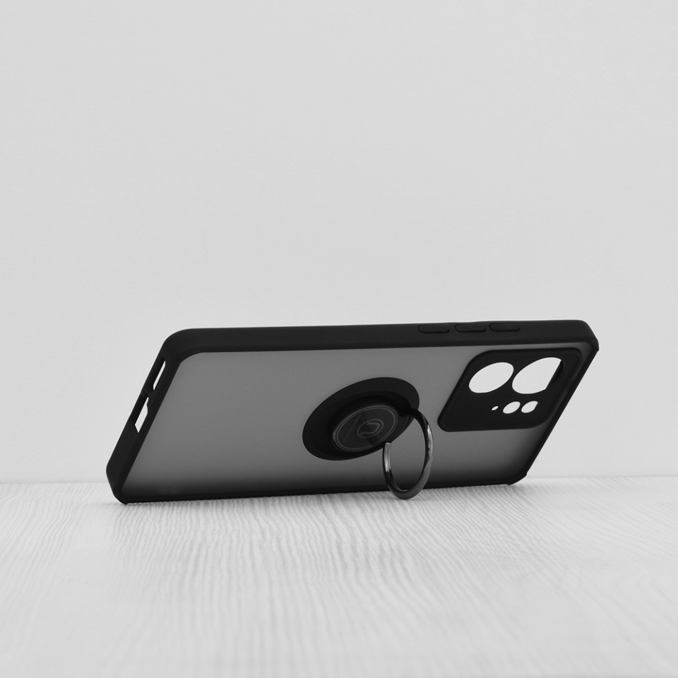Husa pentru Motorola Edge 40, SKYDDAR INNOVATION, Glinth cu Inel Rotativ 360° Magnetic, Negru, set cu sticker - 1 | YEO