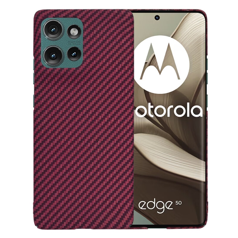 Husa pentru Motorola Edge 50, Finisaj Premium cu Textura de Carbon, Design Elegant, SKDR CarbonFlex - Rosu