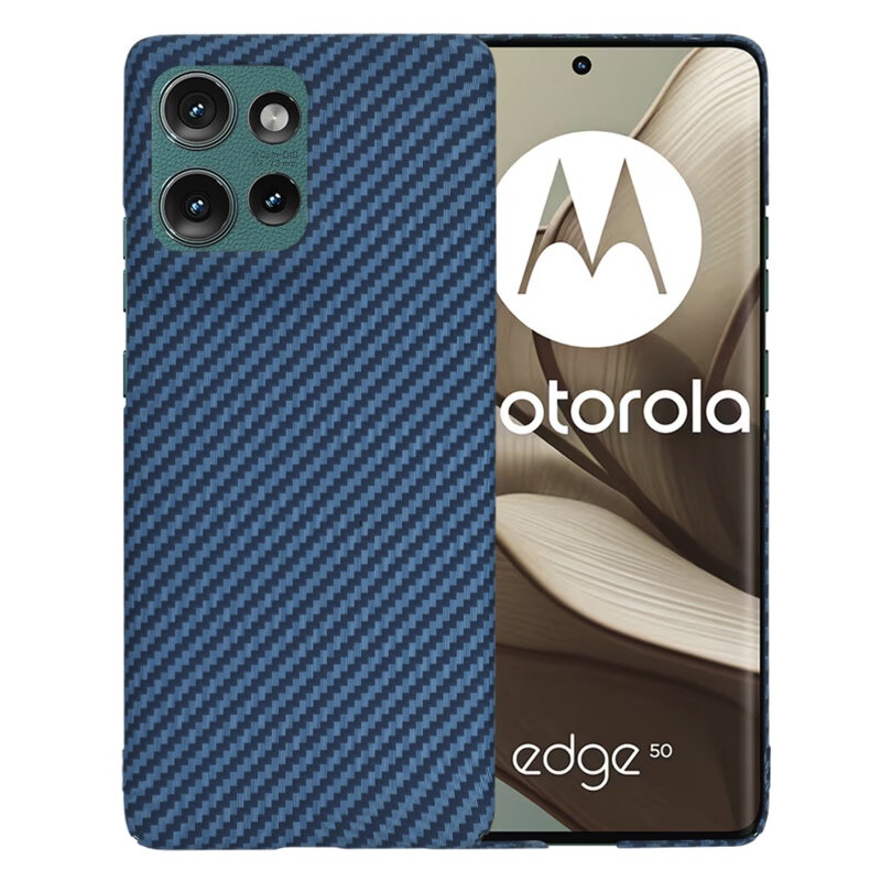 Husa pentru Motorola Edge 50, Finisaj Premium cu Textura de Carbon, Design Elegant, SKDR CarbonFlex - Cyan