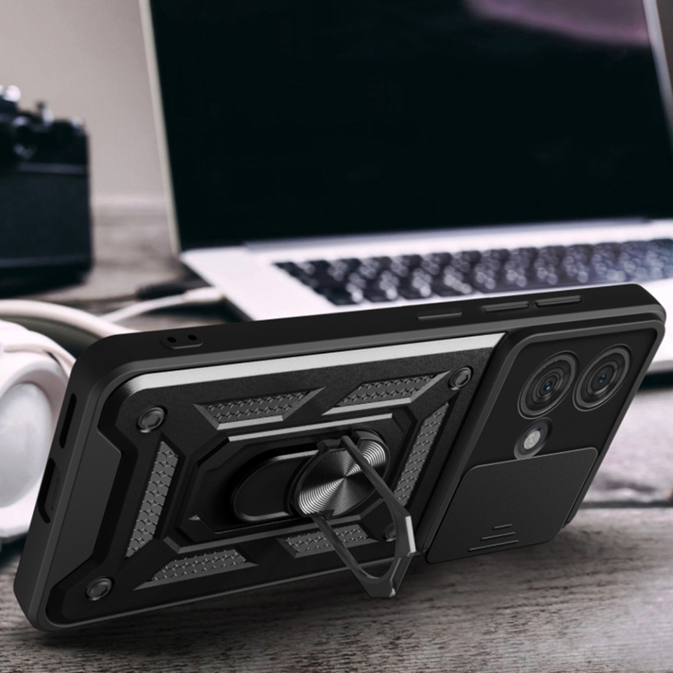 Husa pentru Motorola Edge 50 Neo cu inel magnetic si protectie camera Skyddar CamShield - Negru - 2 | YEO