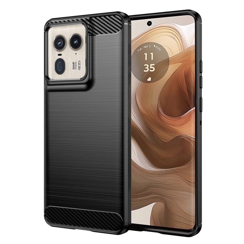 Husa pentru Motorola Edge 50 Ultra din Silicon Premium, Slim, cu textura Fibra Carbon - Negru