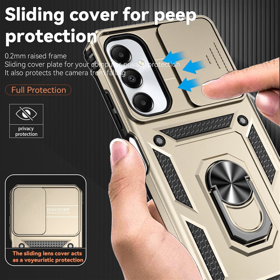 Husa pentru Motorola Edge 60 Fusion / Edge 60, SKYDDAR INNOVATION, CamShield, Inel magnetic, set cu sticker, Auriu - 5