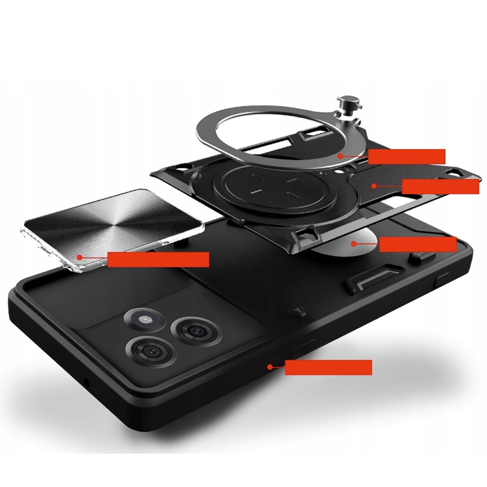 Husa pentru Motorola Edge 60 Fusion, SKYDDAR INNOVATION, SafeCover, Inel Magnetic, Protectie Camera, Negru, set cu sticker - 3