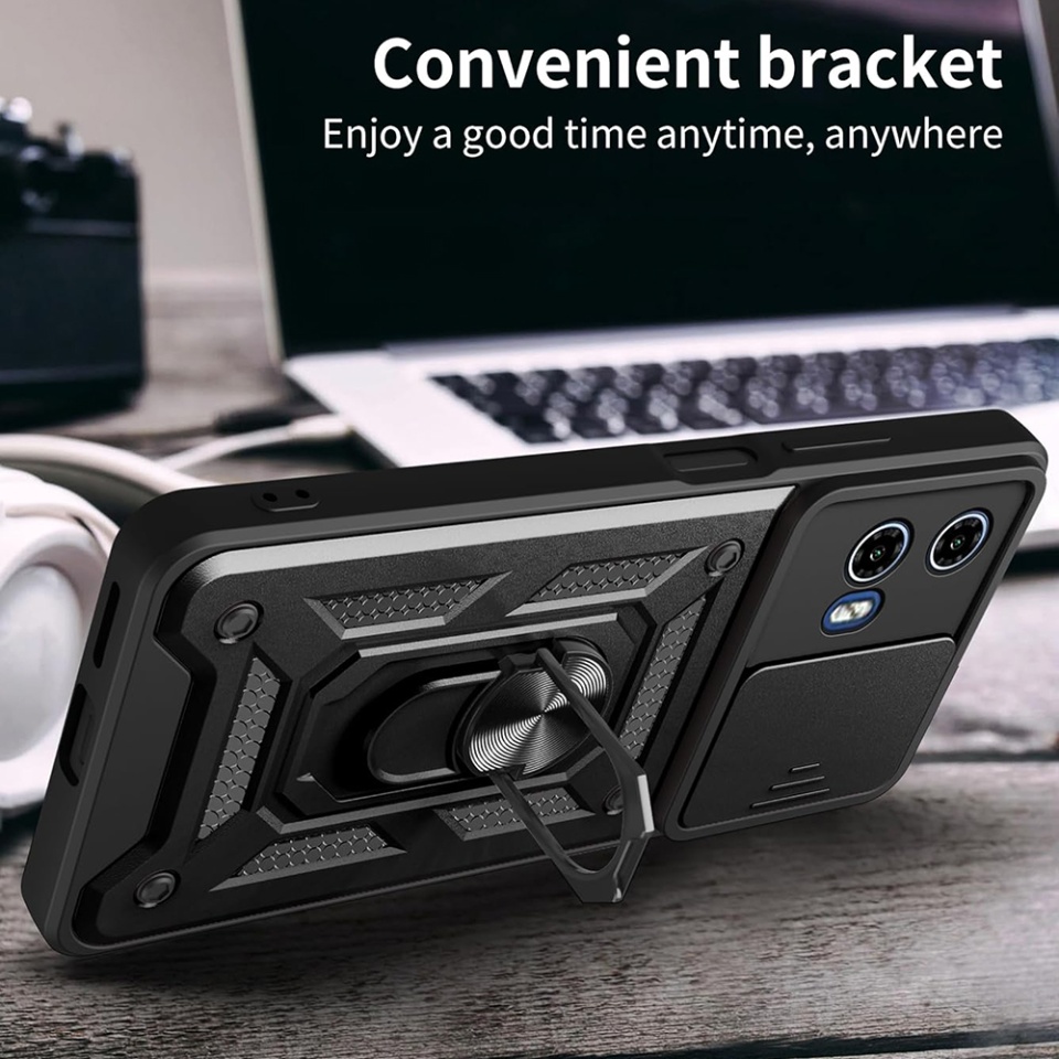 Husa pentru Motorola Moto G05 / Moto E15 cu inel magnetic si protectie camera CamShield - Negru - 1 | YEO