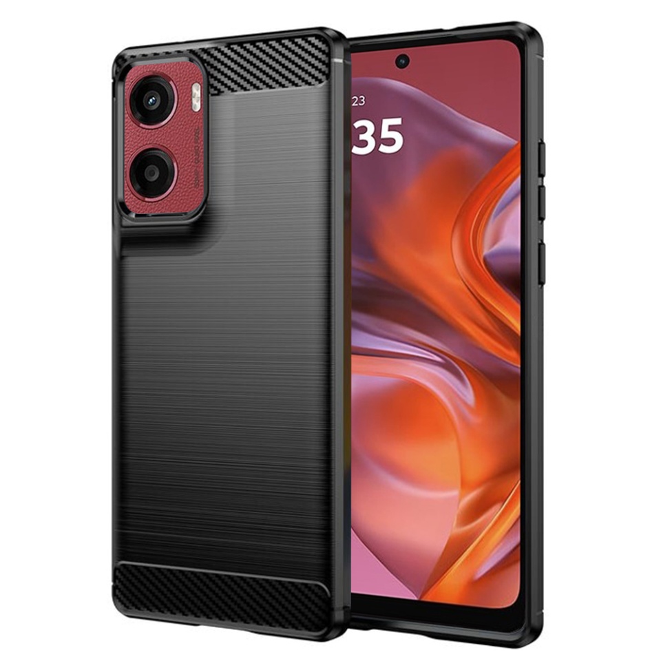 Husa pentru Motorola Moto G05 / Moto E15 din Silicon Premium, Slim, cu textura Fibra Carbon - Negru