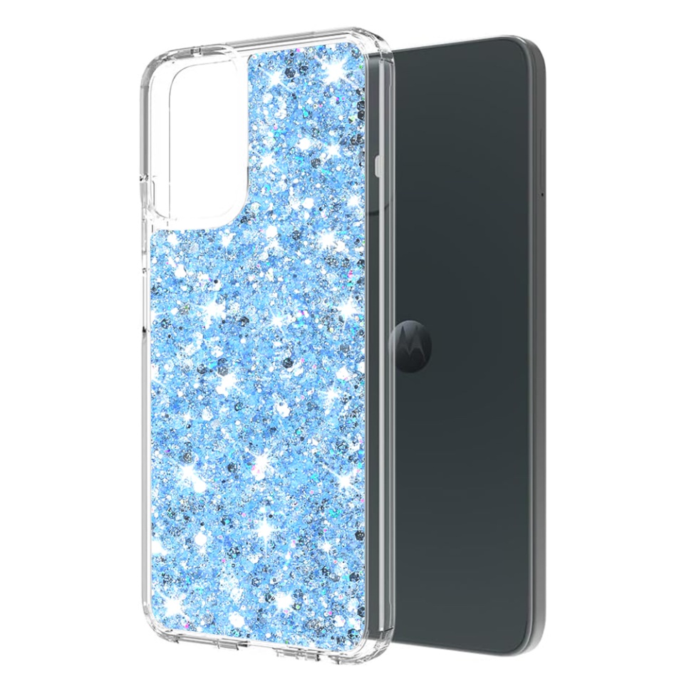 Husa pentru Motorola Moto G14 , Fundal Detasabil, din Silicon cu Sclipici, Design Stralucitor, Protectie Completa - Bleu