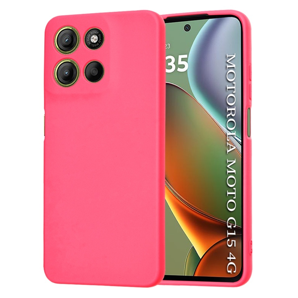 Husa pentru Motorola Moto G15 / Moto G15 Power, SKYDDAR INNOVATION, din Silicon Catifelat, SoftElegance, set cu sticker, Fucsia