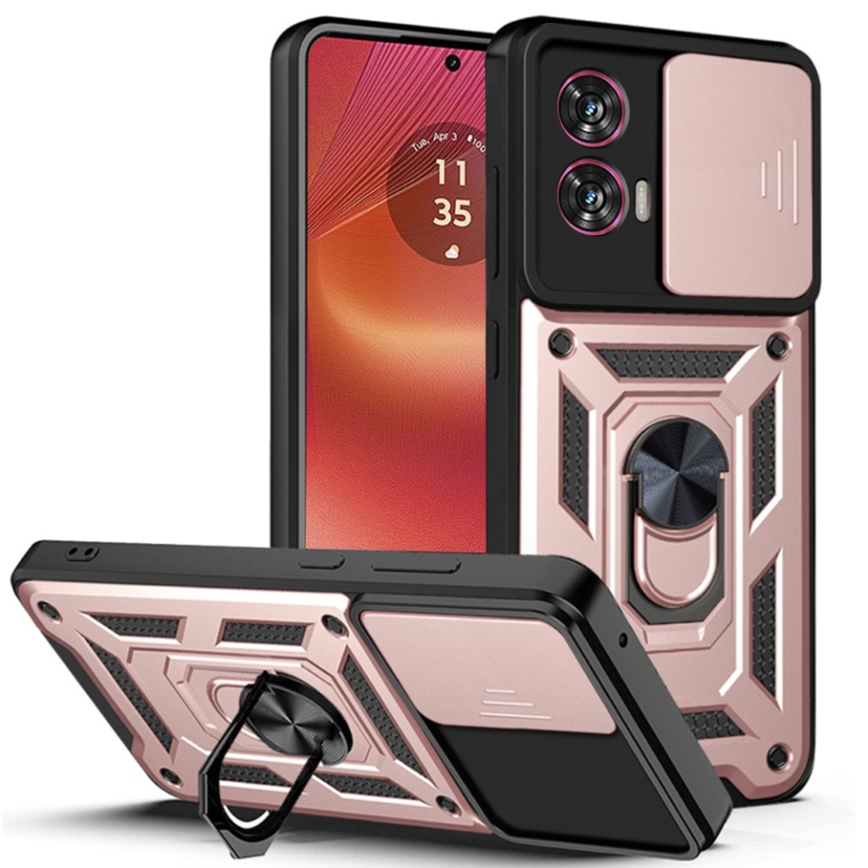 Husa pentru Motorola Moto G35 cu inel magnetic si protectie camera Skyddar CamShield - Roz