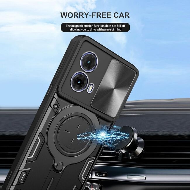 Husa pentru Motorola Moto G35, cu inel magnetic si suport ajustabil, protectie completa camera, SKDR SafeCover - Roz auriu - 2 | YEO