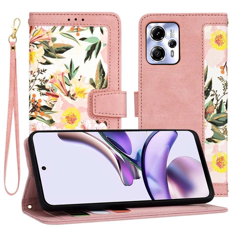 Husa pentru Motorola Moto G53 / Moto G23 / Moto G13, SKYDDAR INNOVATION, Flipcraft din Piele Ecologică, Stand Integrat, Buzunare pentru Carduri, set cu sticker, Roz