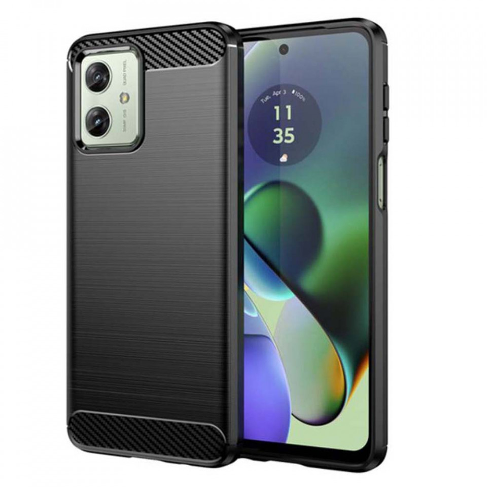 Husa pentru Motorola Moto G54 din silicon, Slim, cu textura Fibra Carbon - Negru