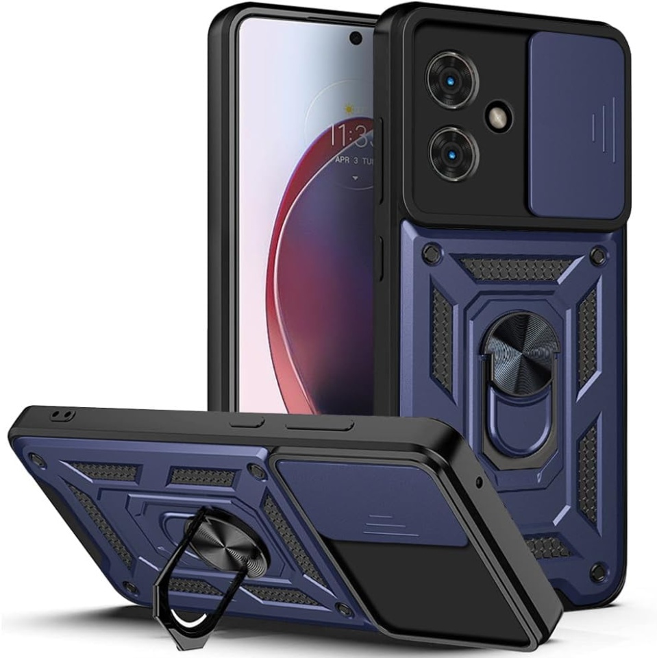Husa pentru Motorola Moto G55 cu inel magnetic si protectie camera Skyddar CamShield - Albastru