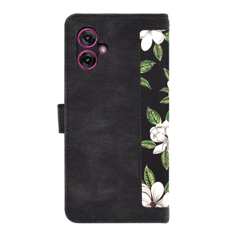 Husa pentru Motorola Moto G55 din Piele Ecologică cu Design Floral, Protecție 360°, Stand Integrat, Buzunare pentru Carduri, SKDR Floral Wallet - Negru - 2 | YEO