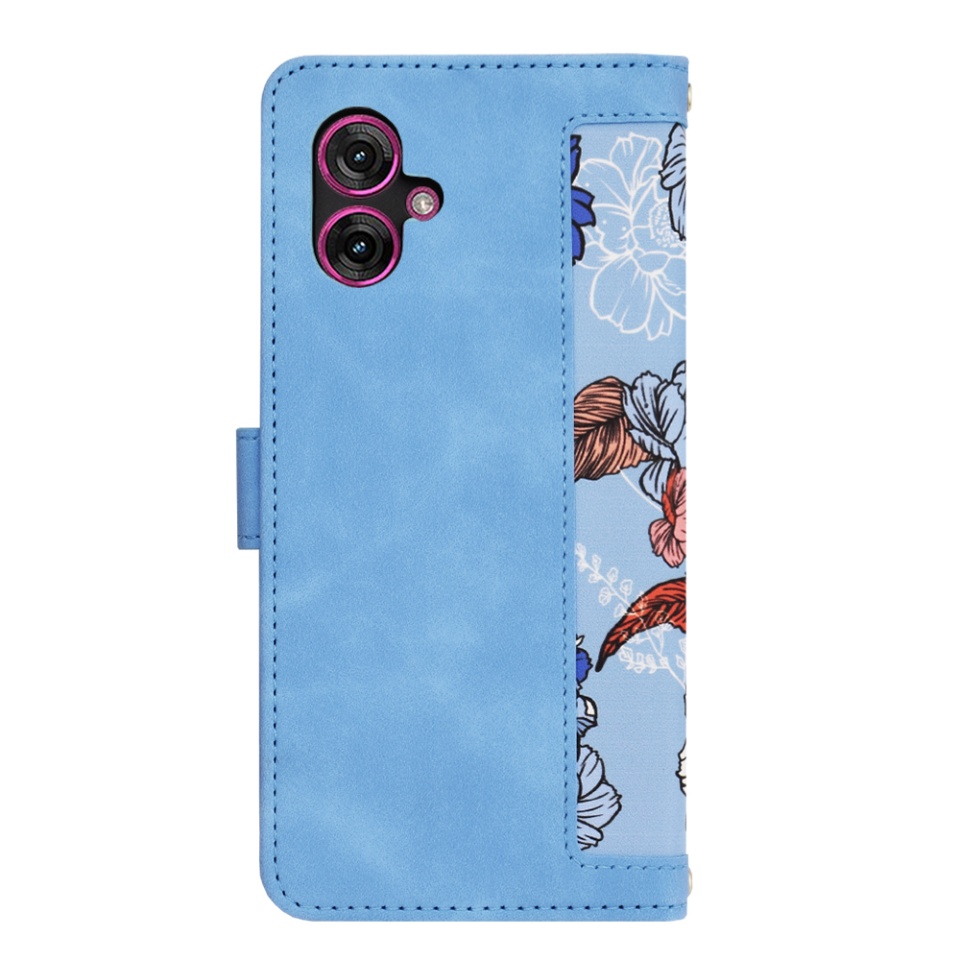 Husa pentru Motorola Moto G55 din Piele Ecologică cu Design Floral, Protecție 360°, Stand Integrat, Buzunare pentru Carduri, SKDR Floral Wallet - Bleu - 2 | YEO