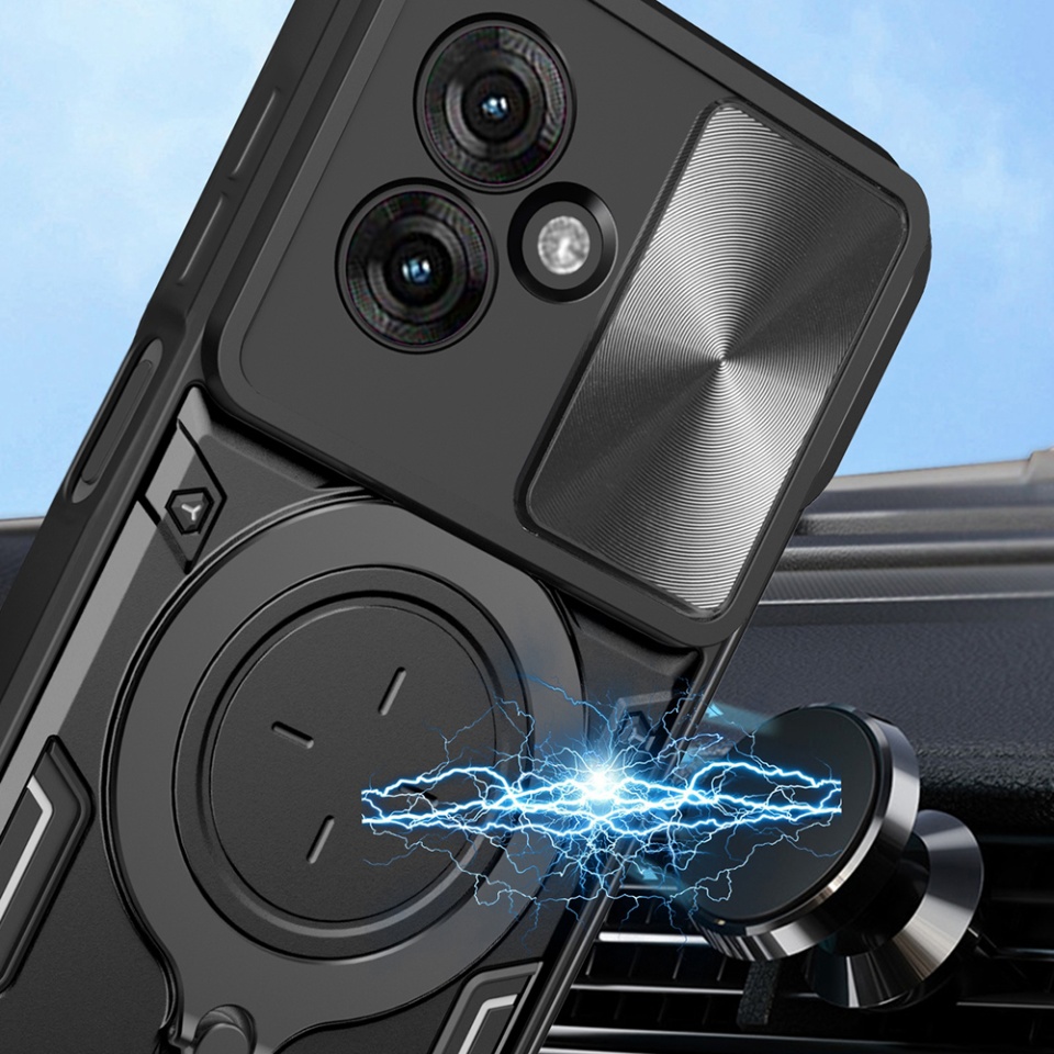 Husa pentru Motorola Moto G55, SKYDDAR INNOVATION, CamGuard Pro, Inel Magnetic, Protectie Camera, set cu sticker, Albastru - 3 | YEO
