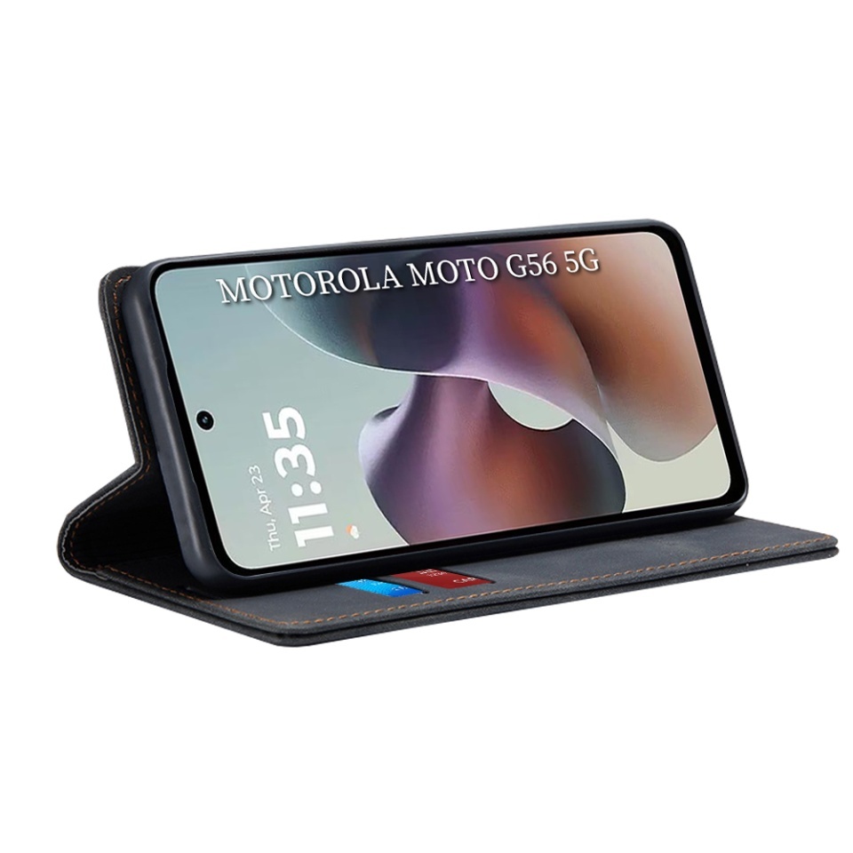 Husa pentru Motorola Moto G56, SKYDDAR INNOVATION, Confy Cover tip Carte din piele Eco Premium, cu Portofel Interior, set cu sticker, Negru - 1 | YEO