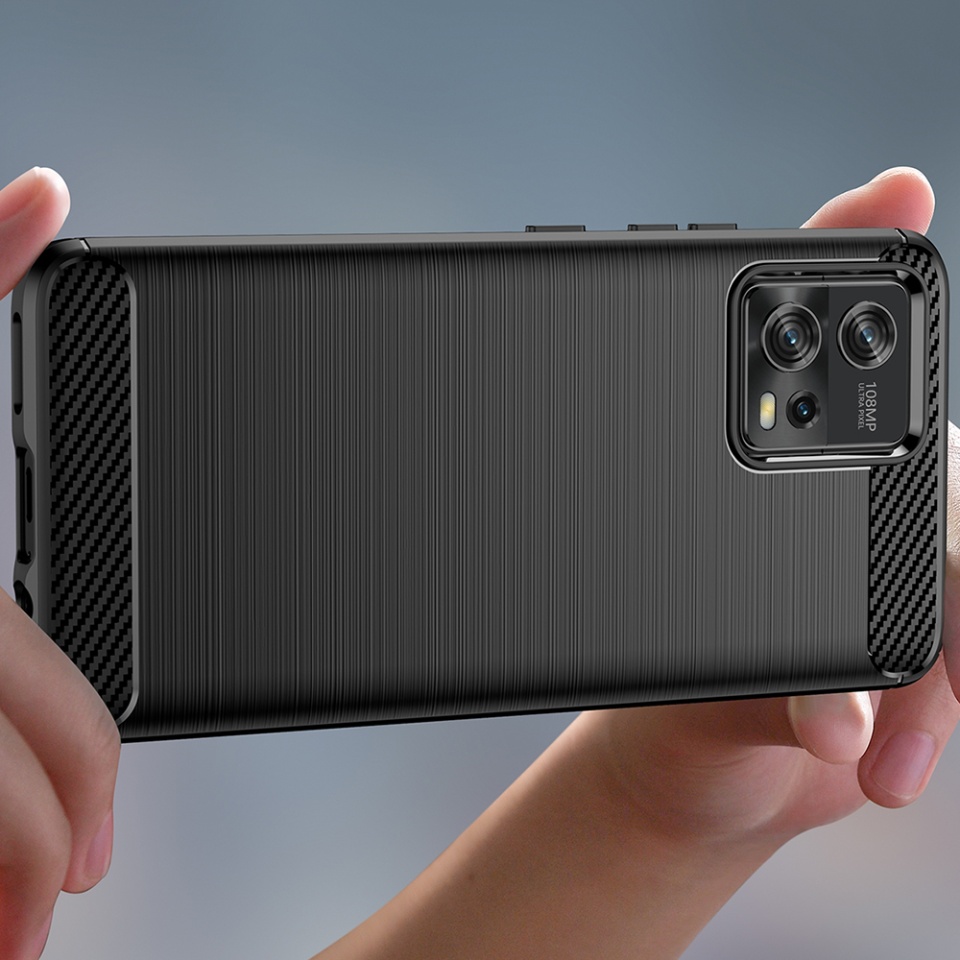 Husa pentru Motorola Moto G72, SKYDDAR INNOVATION, Carbon Silicone, din Silicon Slim, cu textura Fibra Carbon, set cu sticker, Negru - 2 | YEO