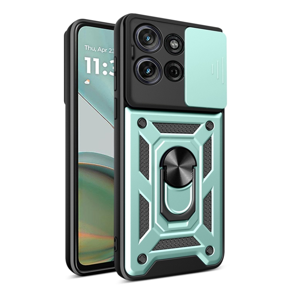 Husa pentru Motorola Moto G75 cu inel magnetic si protectie camera Skyddar CamShield - Verde