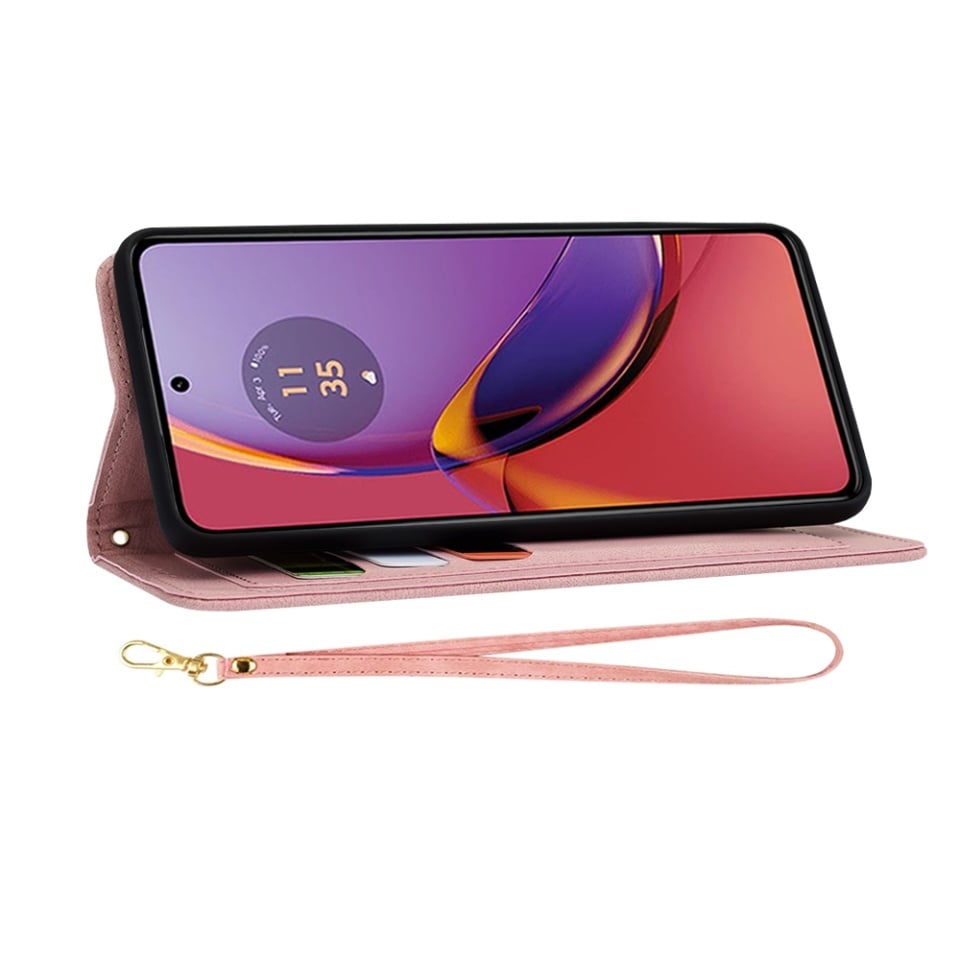Husa pentru Motorola Moto G84, SKYDDAR INNOVATION, Flipcraft din Piele Ecologică, Stand Integrat, Buzunare pentru Carduri, set cu sticker, Roz - 5