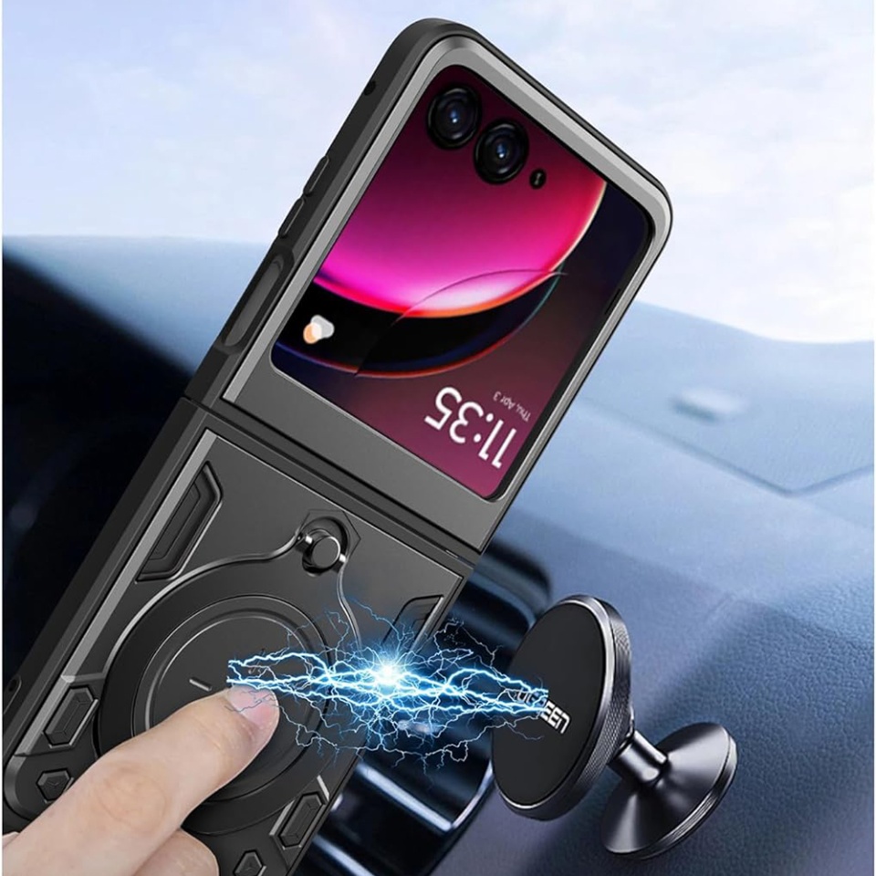 Husa pentru Motorola Razr 50 / Razr 60, SKYDDAR INNOVATION, CamGuard Pro, Inel Magnetic, Protectie Camera, set cu sticker, Negru - 3 | YEO
