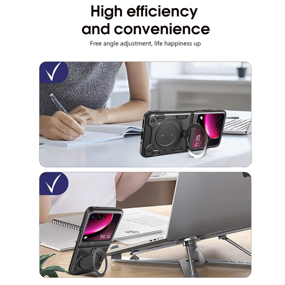 Husa pentru Motorola Razr 50 Ultra, cu inel magnetic si suport ajustabil, protectie completa camera, SKDR SafeCover - Negru - 2 | YEO