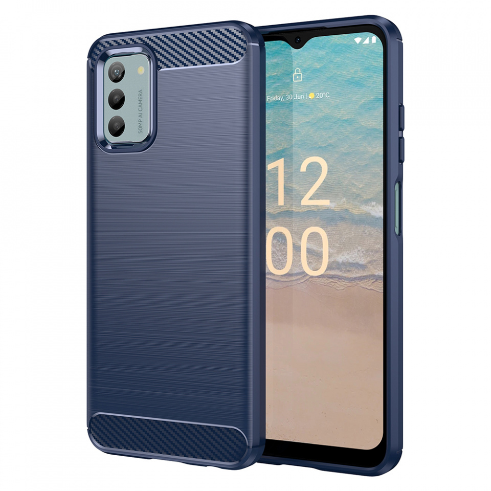 Husa pentru Nokia G42 din silicon, Slim, cu textură Fibra Carbon - Albastru carbon