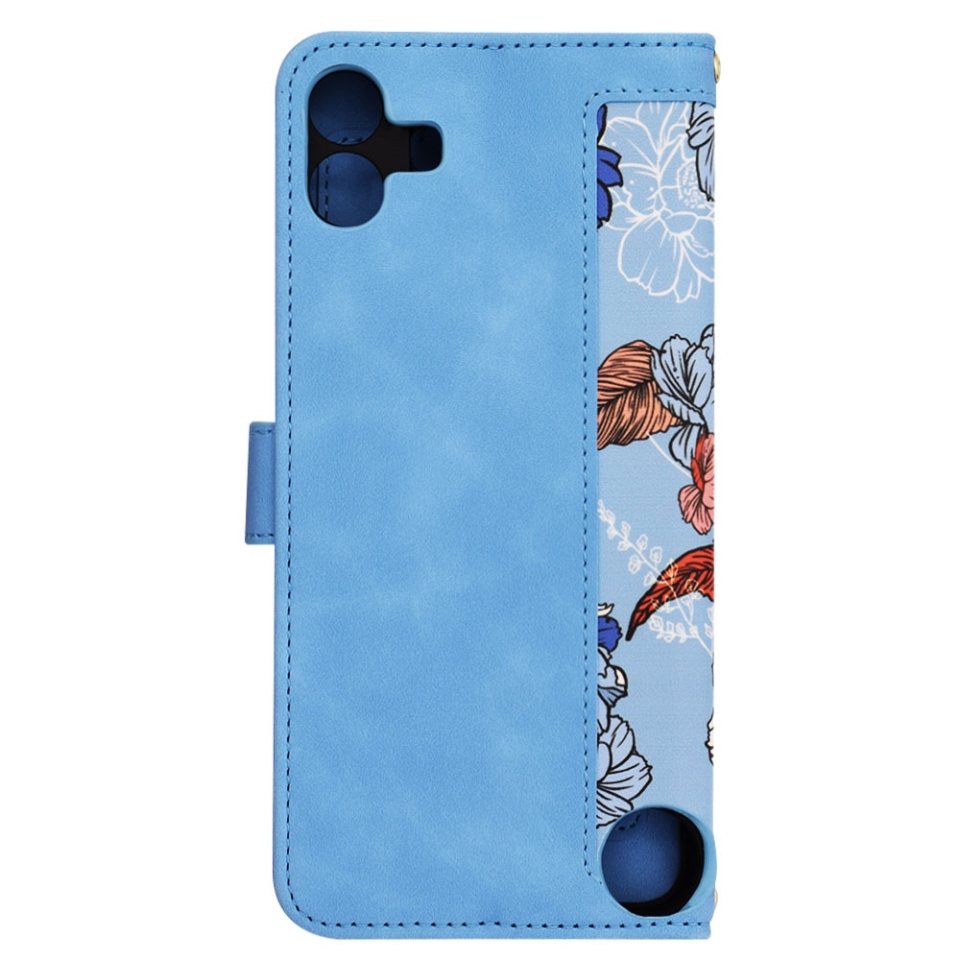 Husa pentru Nothing CMF Phone 1 din Piele Ecologică cu Design Floral, Protecție 360°, Stand Integrat, Buzunare pentru Carduri, SKDR Floral Wallet - Bleu - 3 | YEO