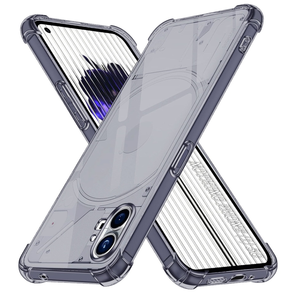 Husa pentru Nothing Phone (1), SKYDDAR INNOVATION, Shockproof Clear Silicone, Silicon Slim, set cu sticker, Fumuriu