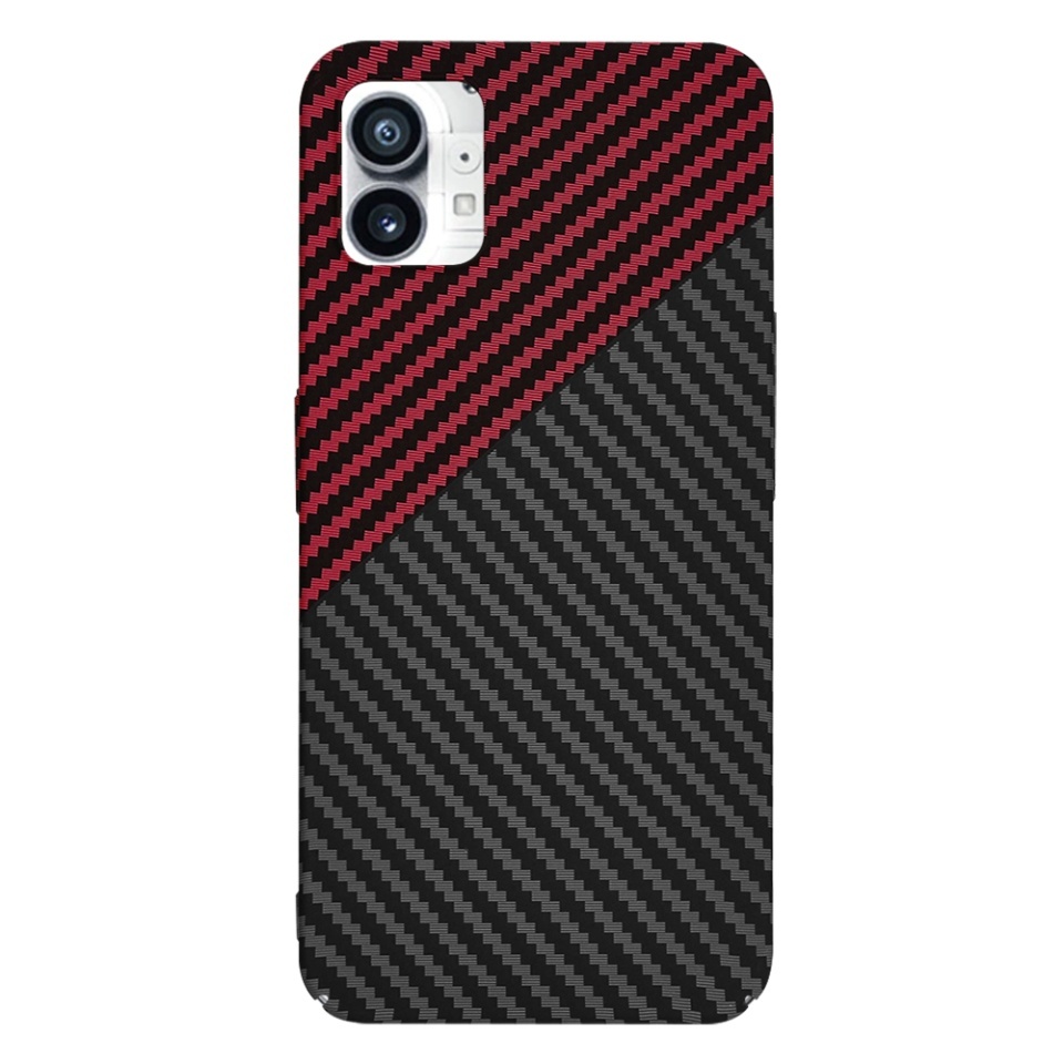 Husa pentru Nothing Phone (1), SKYDDAR INNOVATION, textura carbon, Carbonite FiberShell, set cu sticker, Rosu inchis, - 2 | YEO