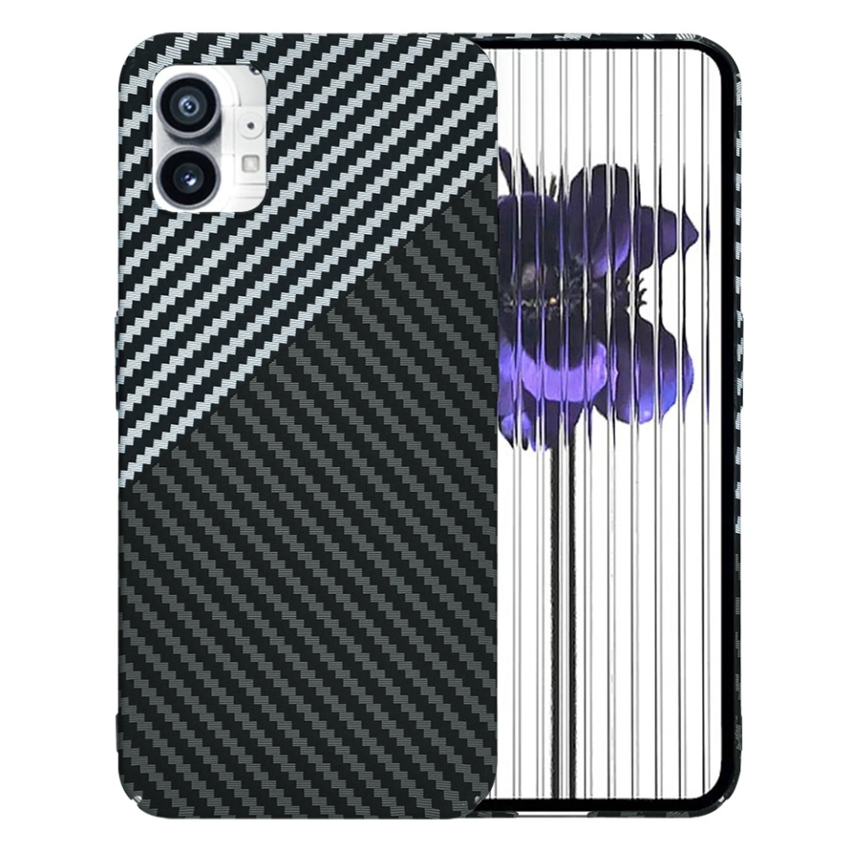 Husa pentru Nothing Phone (1), SKYDDAR INNOVATION, textura carbon, Carbonite FiberShell, set cu sticker, Gri,