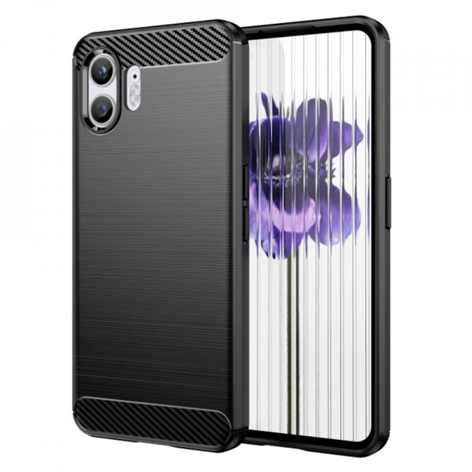 Husa pentru Nothing Phone (2) din silicon, Slim, cu textura Fibra Carbon - Negru