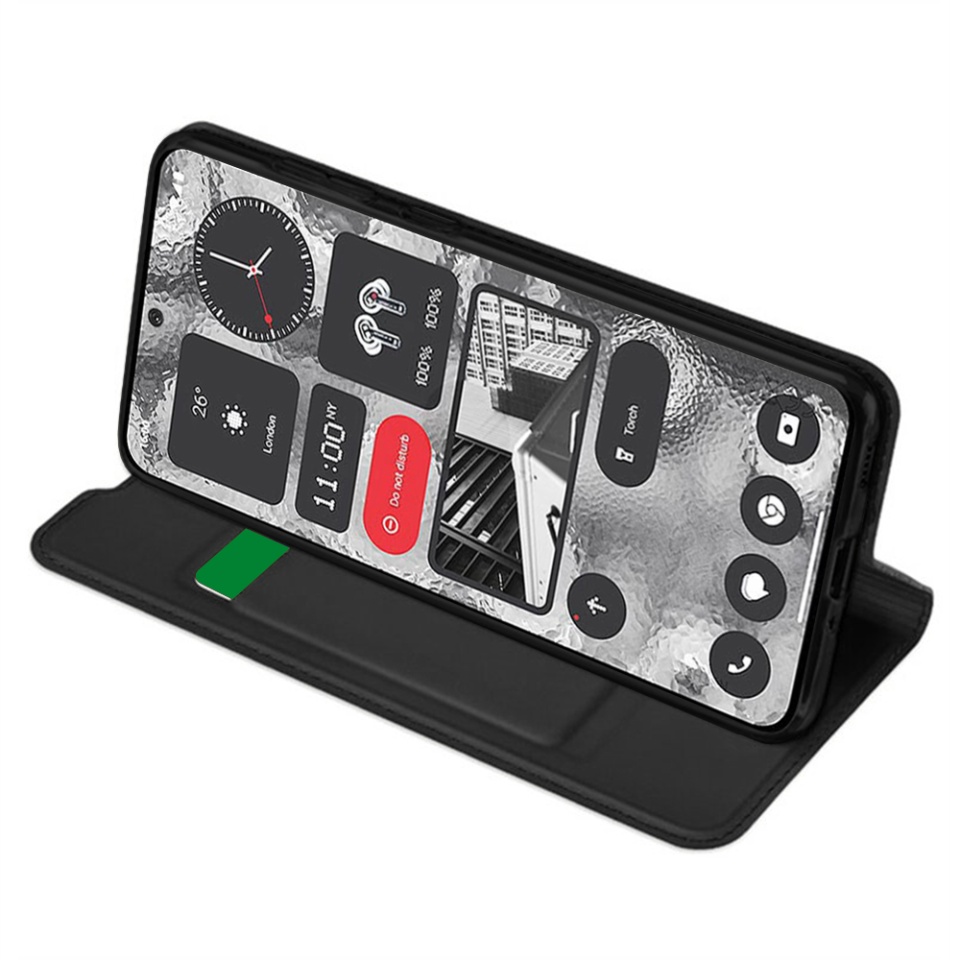 Husa pentru Nothing Phone (2), SKYDDAR INNOVATION, Magskin Book, tip Carte cu Portofel Interior, set cu sticker, Negru - 1 | YEO