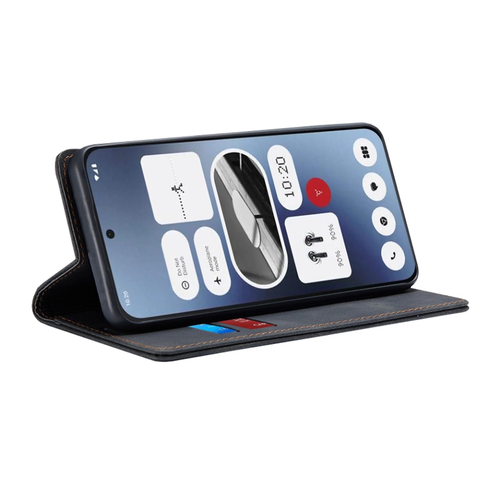 Husa pentru Nothing Phone (2a) / Phone (2a) Plus, SKYDDAR INNOVATION, Soft Wallet, tip Carte din piele Eco Premium, cu Portofel Interior, Negru, set cu sticker - 1 | YEO