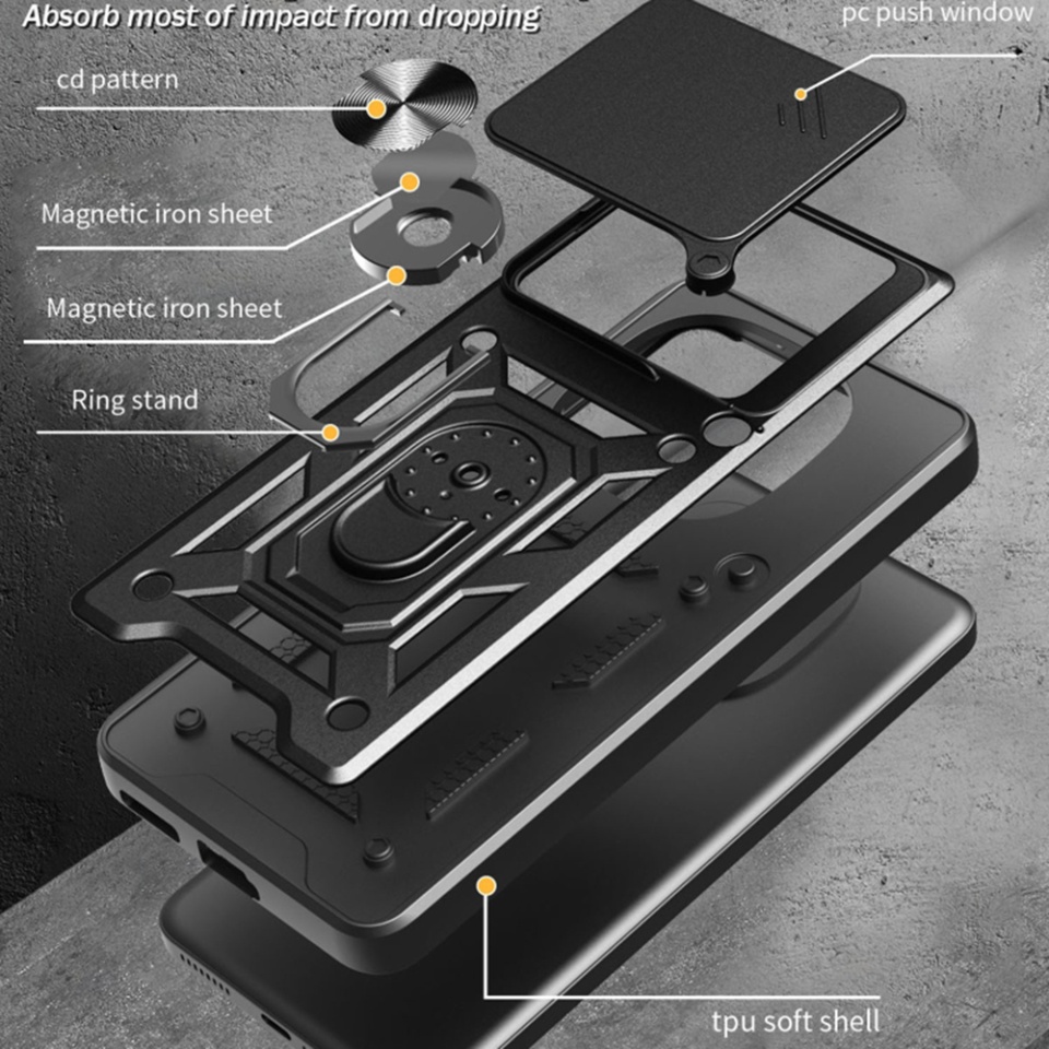 Husa pentru Nothing Phone (3), SKYDDAR INNOVATION, CamShield, Inel magnetic, set cu sticker, Negru - 1 | YEO