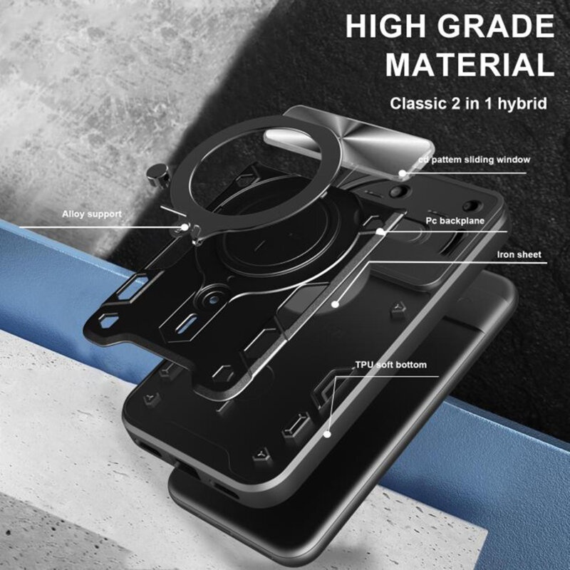 Husa pentru Nothing Phone (3a), SKYDDAR INNOVATION, SafeCover, Inel Magnetic, Protectie Camera, Negru, set cu sticker - 1 | YEO