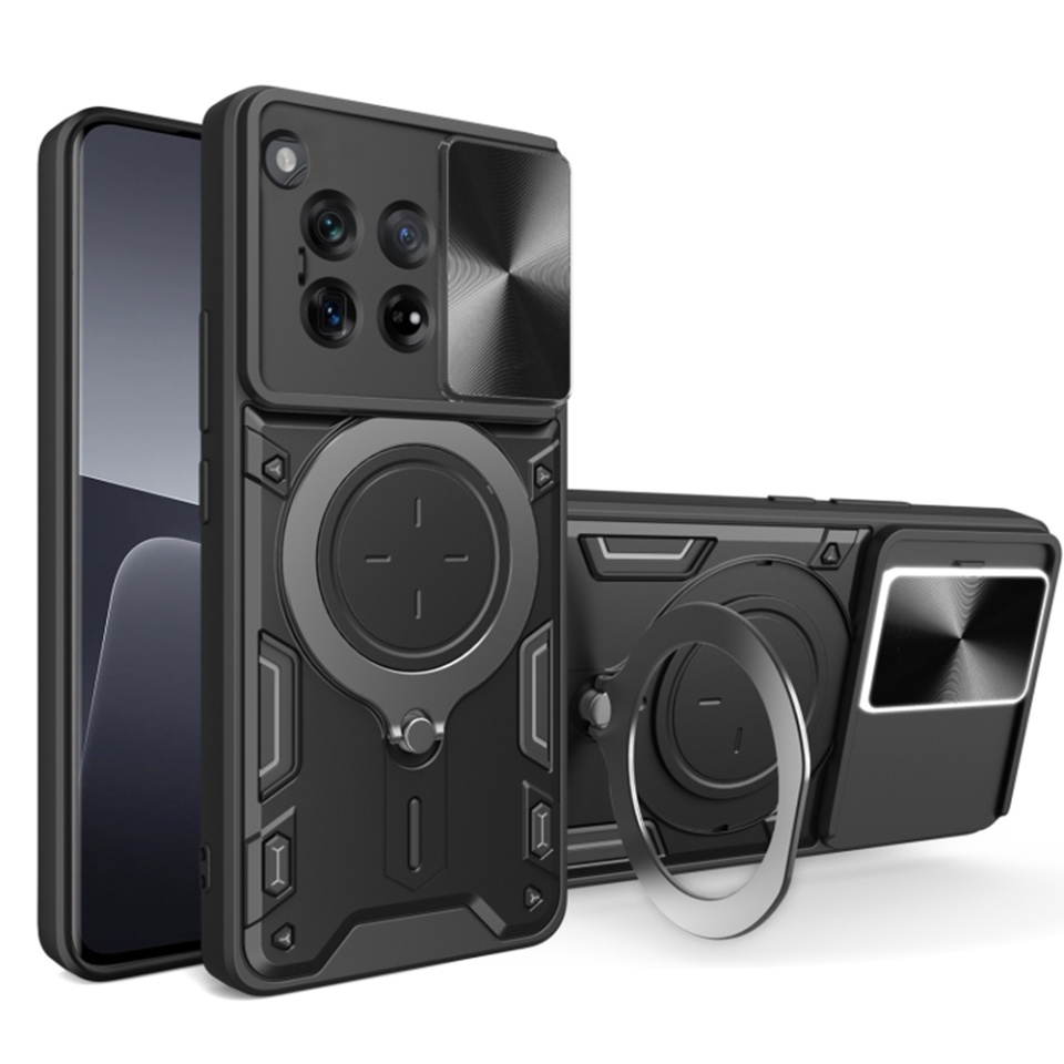 Husa pentru OnePlus 12, cu inel magnetic si suport ajustabil, protecție completa camera, SKDR SafeCover - Negru