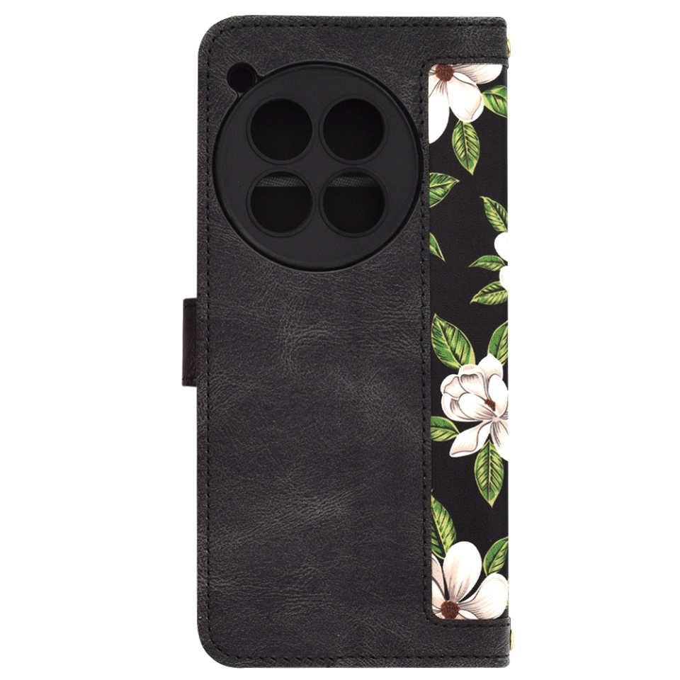 Husa pentru OnePlus 12 din Piele Ecologică cu Design Floral, Protecție 360°, Stand Integrat, Buzunare pentru Carduri, SKDR Floral Wallet - Negru - 2 | YEO