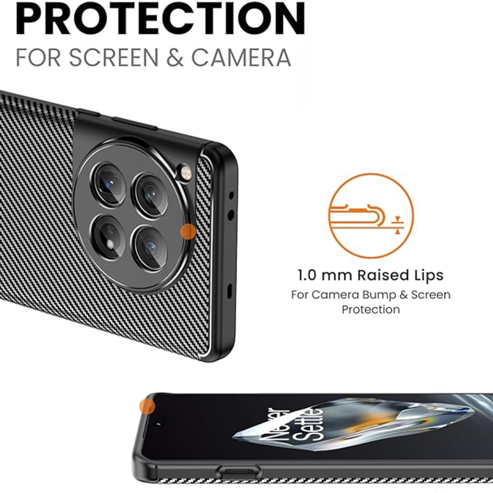 Husa pentru OnePlus 12, SKYDDAR INNOVATION, CarbonFiber, Antisoc, Negru, set cu sticker - 3 | YEO