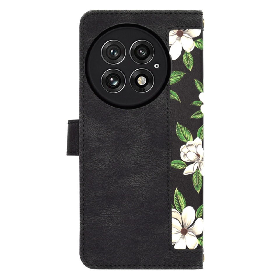 Husa pentru OnePlus 13 din Piele Ecologică cu Design Floral, Protecție 360°, Stand Integrat, Buzunare pentru Carduri, SKDR Floral Wallet - Negru - 2 | YEO