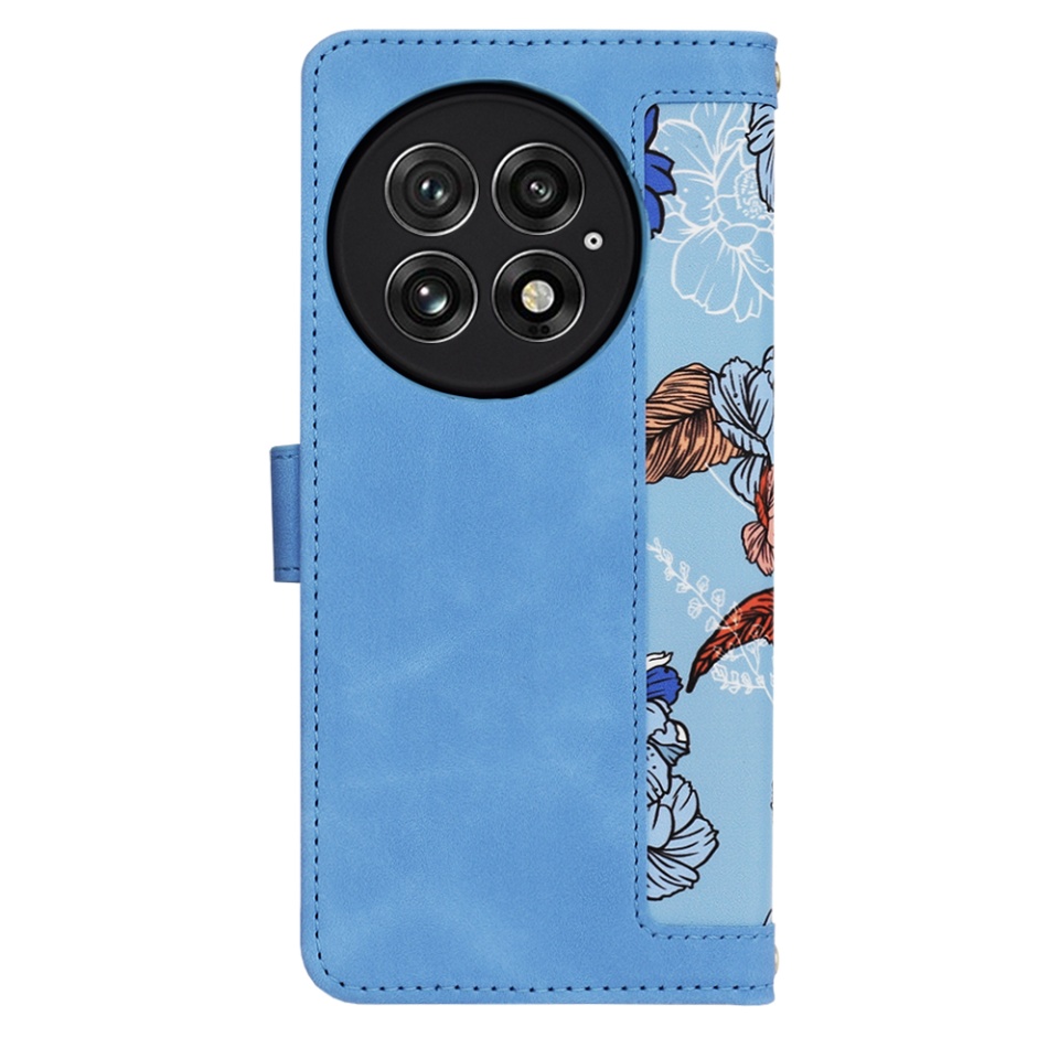 Husa pentru OnePlus 13 din Piele Ecologică cu Design Floral, Protecție 360°, Stand Integrat, Buzunare pentru Carduri, SKDR Floral Wallet - Bleu - 2 | YEO