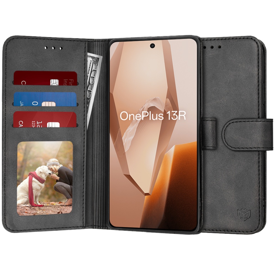 Husa pentru OnePlus 13R, SKYDDAR INNOVATION, Diary Book, tip carte cu Portofel Interior, Protectie la socuri, Negru, set cu sticker