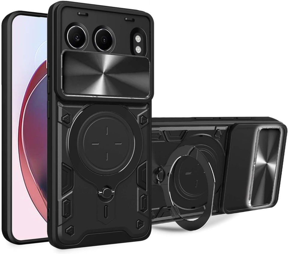 Husa pentru OnePlus Nord 4, cu inel magnetic si suport ajustabil, protectie completa camera, SKDR SafeCover - Negru