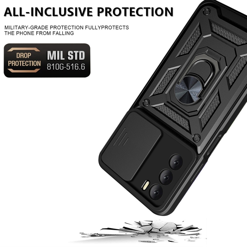 Husa pentru Oppo A16 / A16s / A54s, SKYDDAR INNOVATION, CamShield, Inel magnetic, set cu sticker, Negru - 3 | YEO
