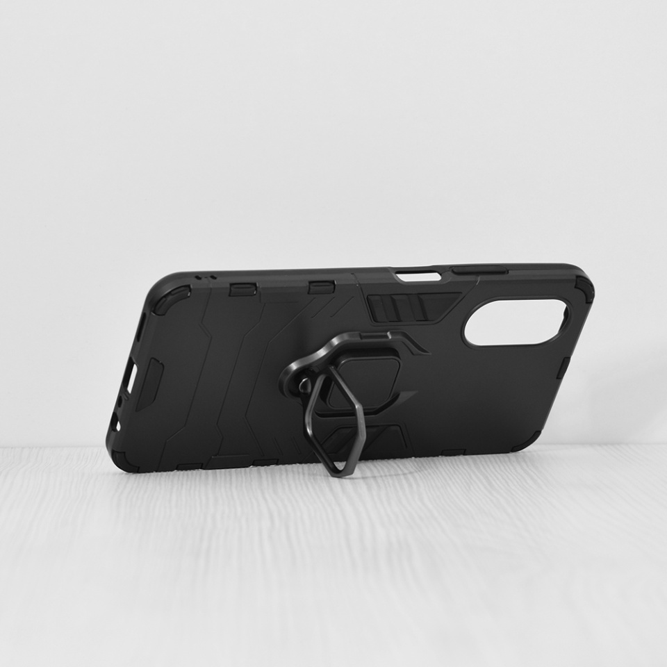 Husa pentru Oppo A17, SKYDDAR INNOVATION, Silicone Shield, cu Inel Magnetic, Antisoc, set cu sticker, Negru - 1 | YEO