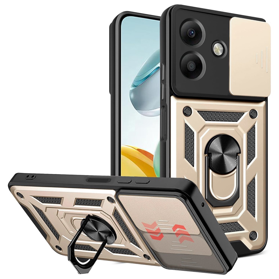 Husa pentru Oppo A40 4G / A60 5G, SKYDDAR INNOVATION, CamShield, Inel magnetic, set cu sticker, Auriu