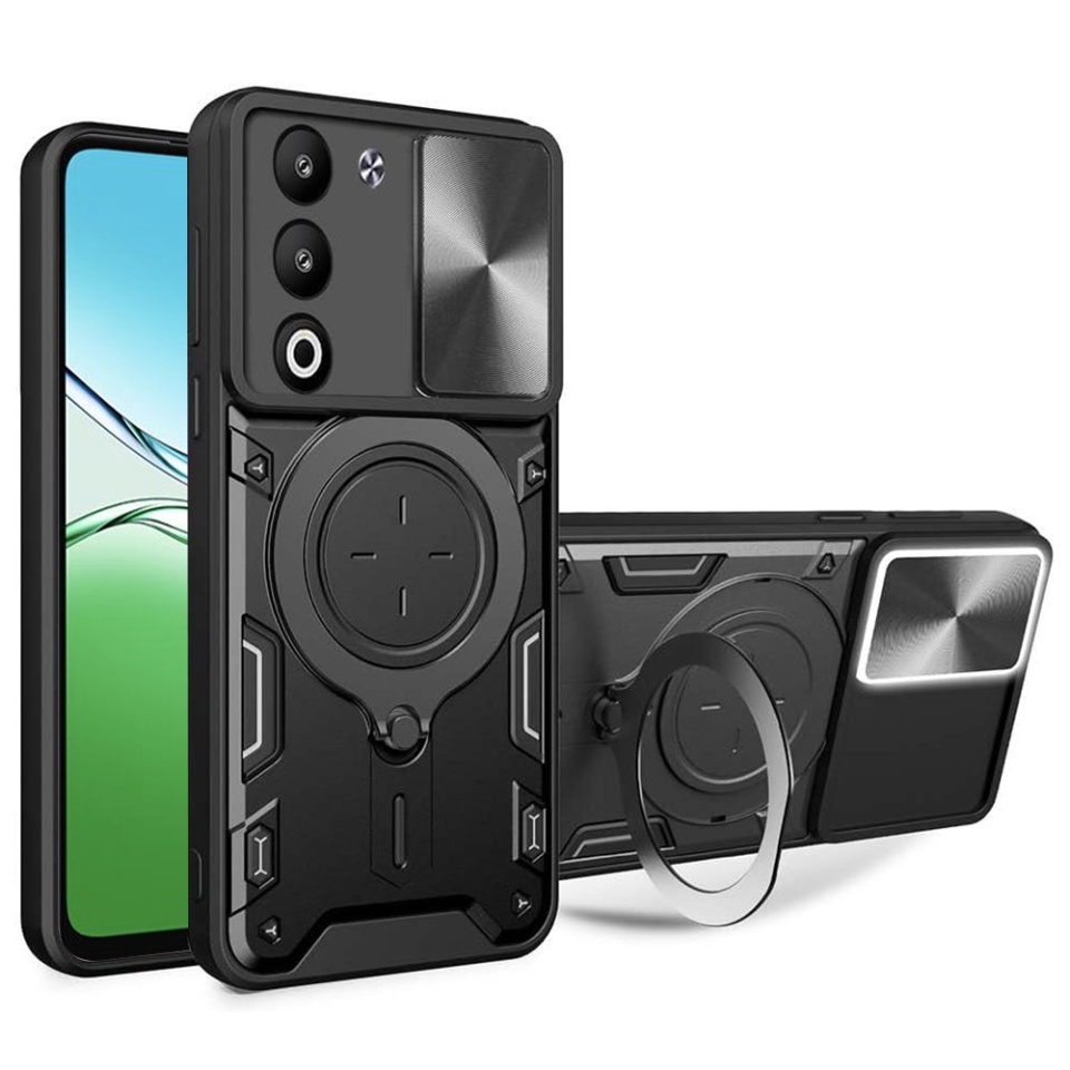 Husa pentru Oppo A5 4G, SKYDDAR INNOVATION, CamGuard Pro, Inel Magnetic, Protectie Camera, set cu sticker, Negru