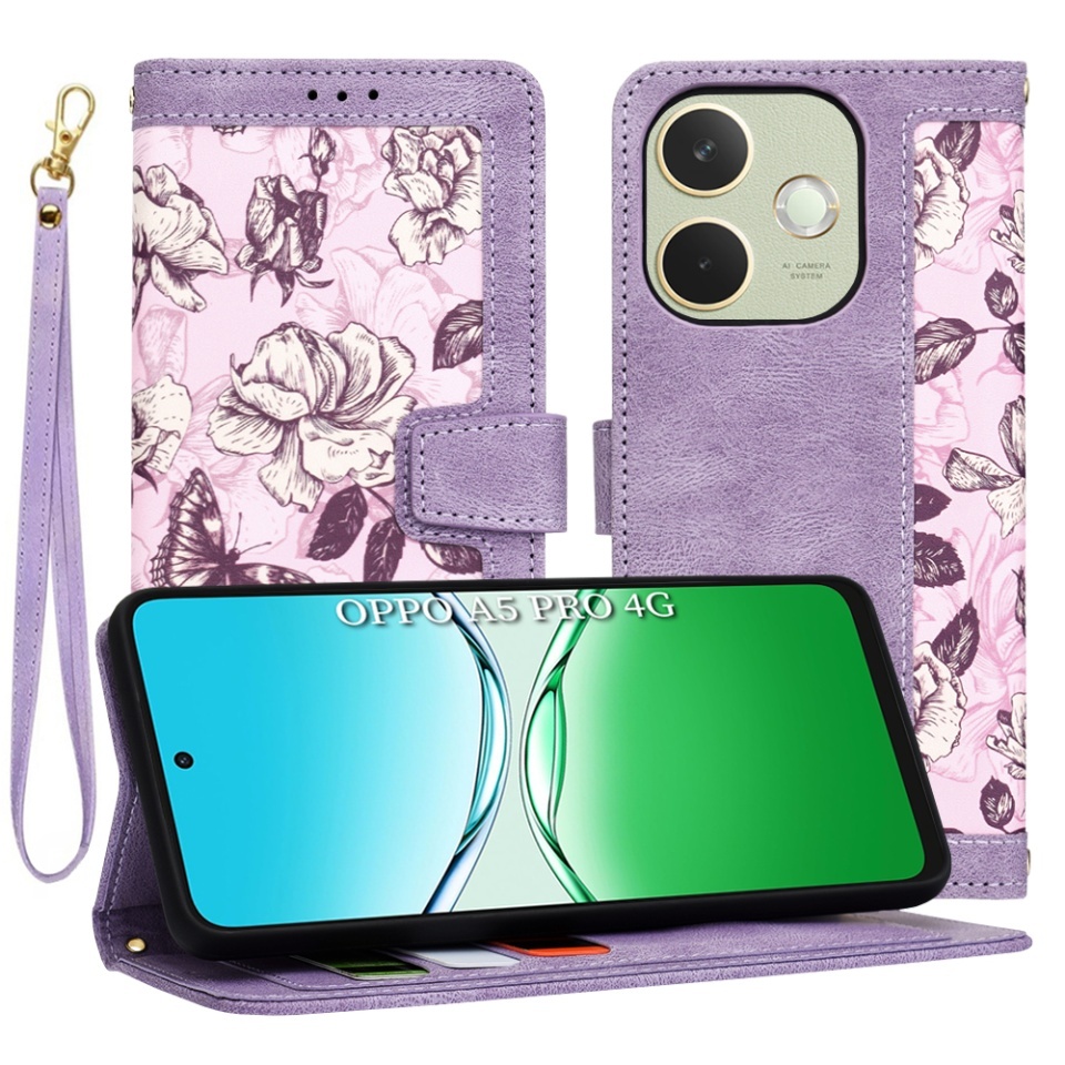 Husa pentru Oppo A5 Pro 5G / A5 Pro 4G, SKYDDAR INNOVATION, Flipcraft din Piele Ecologică, Stand Integrat, Buzunare pentru Carduri, set cu sticker, Mov