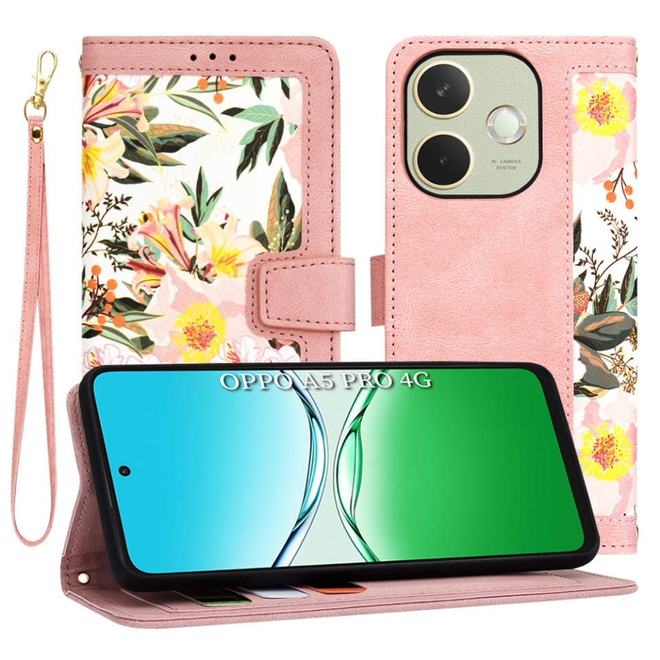 Husa pentru Oppo A5 Pro 5G / A5 Pro 4G, SKYDDAR INNOVATION, Flipcraft din Piele Ecologică, Stand Integrat, Buzunare pentru Carduri, set cu sticker, Roz