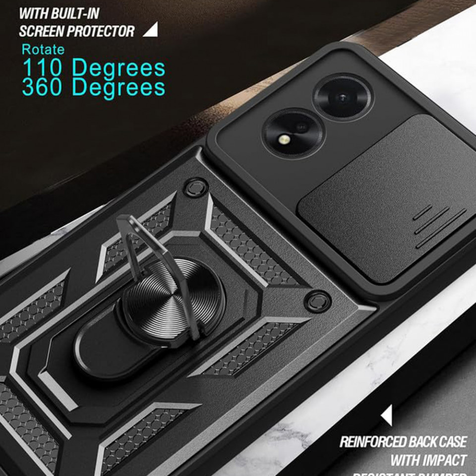 Husa pentru Oppo A58 4G cu inel magnetic, Skyddar CamShield - Negru - 1 | YEO