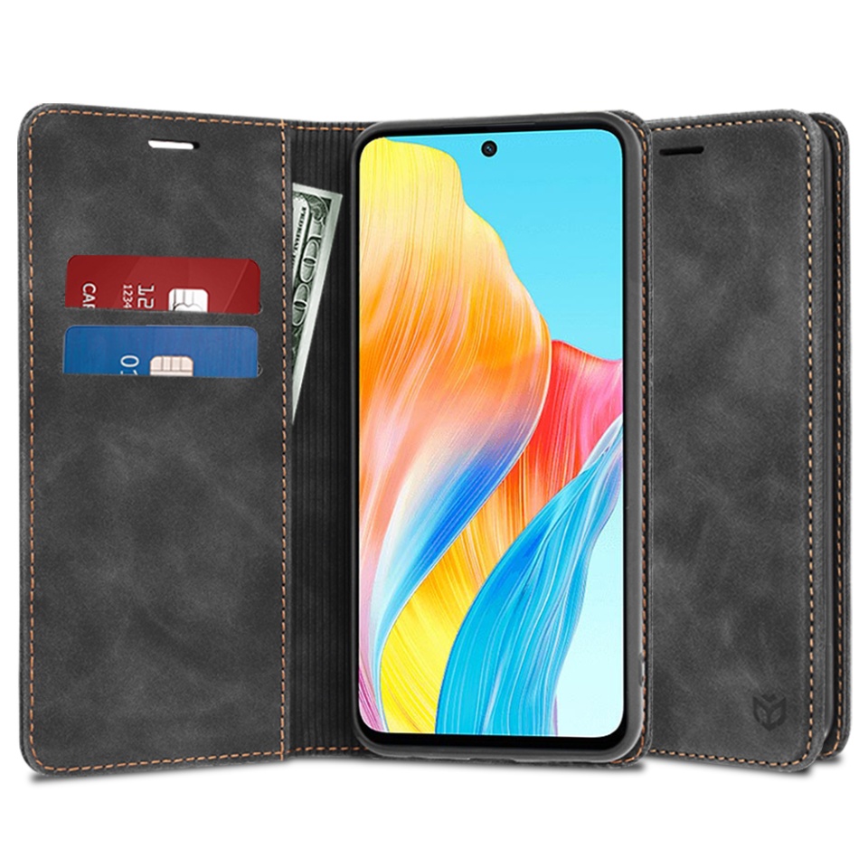 Husa pentru Oppo A58 4G tip Carte din piele Eco Premium, cu Portofel Interior, SKYDDAR Soft Wallet - Negru